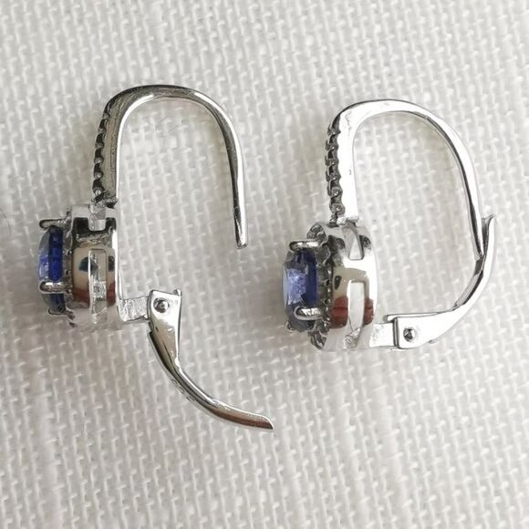 NEW Tanzanite CZ halo drop earrings in Sterling Silver lever back - Picture 6 of 7